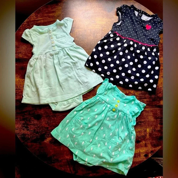 BUNDLE: child of mine & Carter’s | 3 baby girl dresses. Size: 6 & 6-9M. - Picture 1 of 9